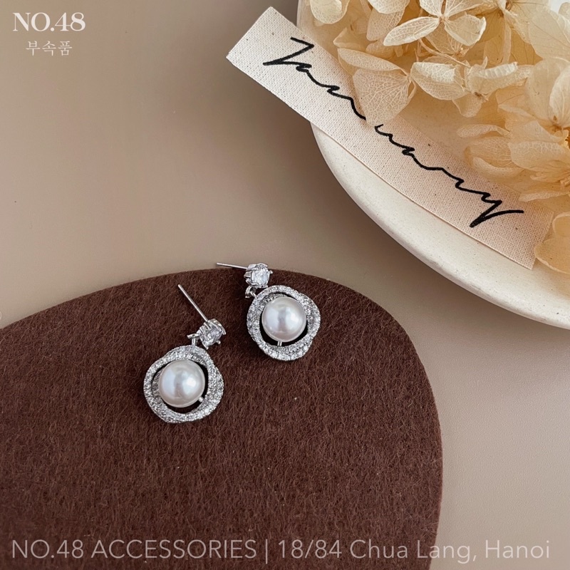 Khuyên tai bạc s925 bông tai nữ ngọc trai nhân tạo mã 0989