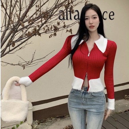 QKOOLE  Áo Khoác cardigan Dệt Kim Dáng Ngắn Phong Cách Hàn Quốc Thời Trang Cho Nữ
