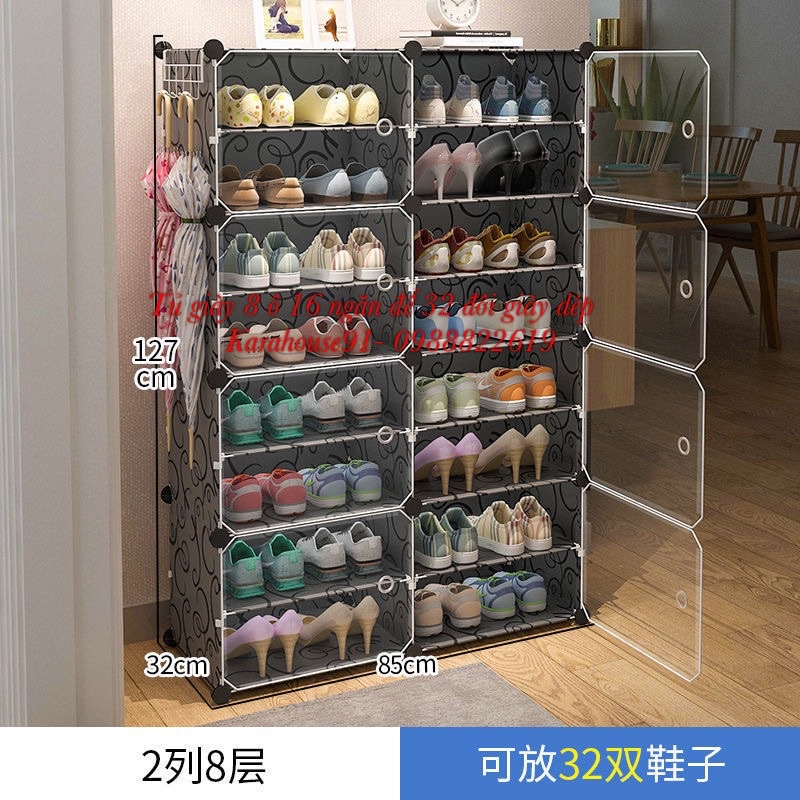 Tủ giày nhựa lắp ghép 8 ô 16 ngăn để 32 đôi giày dép người lớn.