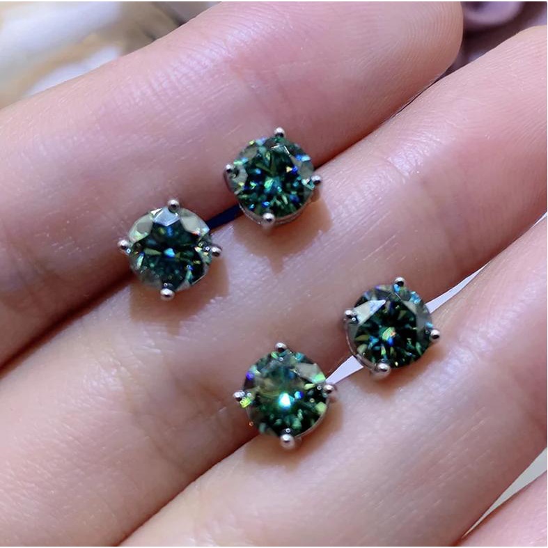 Khuyên Tai Nụ 4 Chấu Đá Moissanite Xanh Lá KHJEM02 Xi Kim - Chốt Vặn