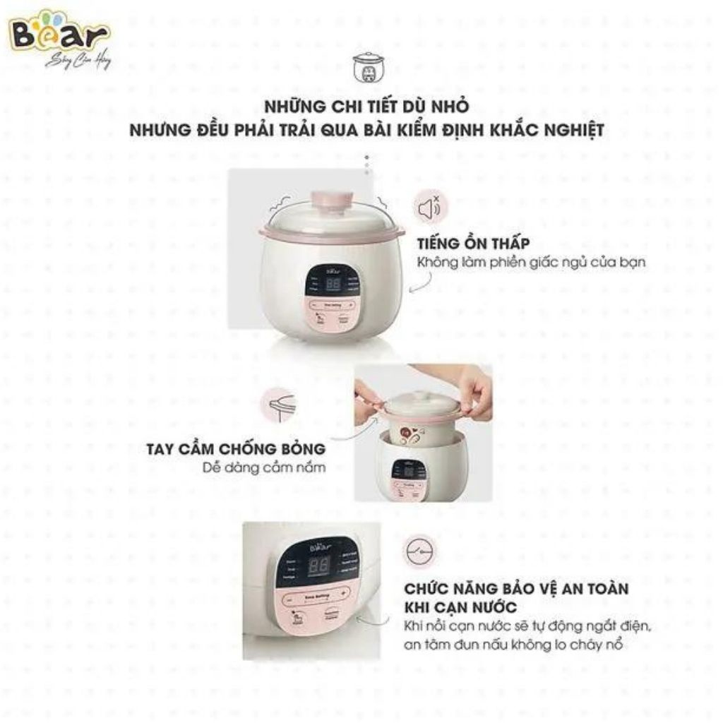 Nồi Nấu Cháo,Chưng Yến BEAR Bản Quốc Tế 0.8L - Chính Hãng BEAR BH 18 Tháng