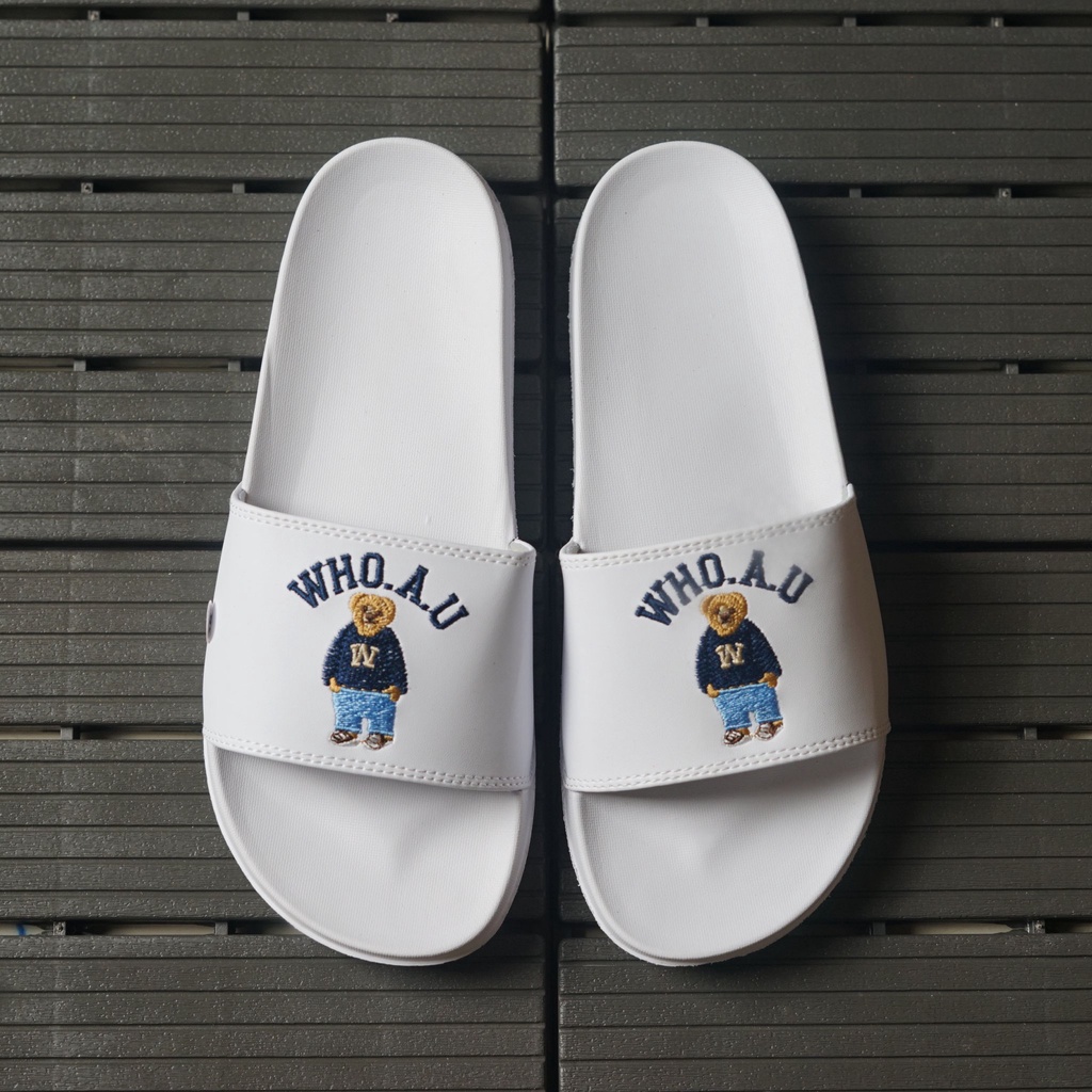 Dép nữ quai ngang Gấu WHOAU, hình thêu trên quai, êm chân, đẹp, không trơn, dễ phối đồ, có thể mua làm quà tặng