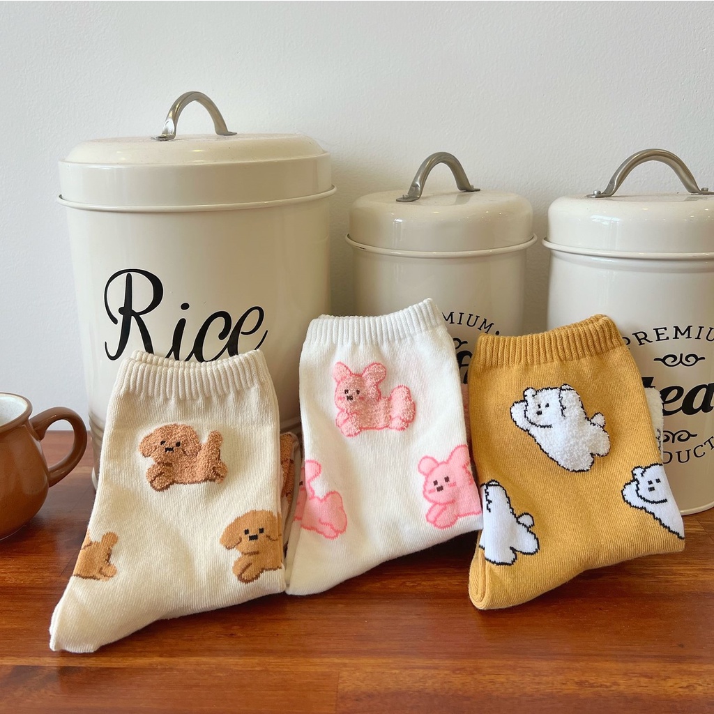 Tất vớ nữ cổ cao CHUBBY PUPPY, họa tiết cún bông xù - Nhập khẩu Hàn Quốc