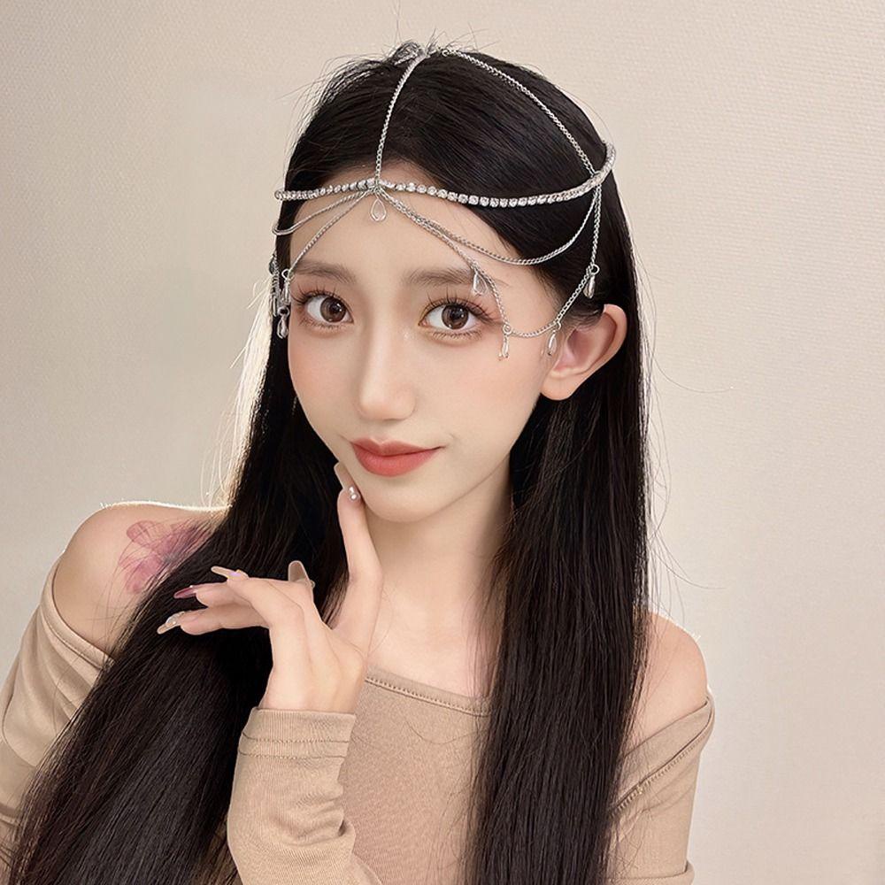 LILYES Băng Đô Chuỗi Hạt Đá Hình Giọt Nước Thời Trang Cho Cô Dâu