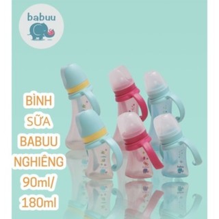 BÌNH SỮA NHỰA PES CỔ NGHIÊNG CHỐNG ĐẦY HƠI BABUU BABY KÈM TAY CẦM 90ML/180ML NHẬT BẢN