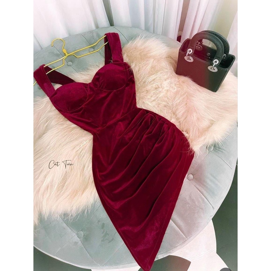 Đầm dự tiệc sang trọng, đầm nữ ôm body tôn dáng với thiết kế 2 dây sexy có mút, chất nhung sang trọng tôn dáng