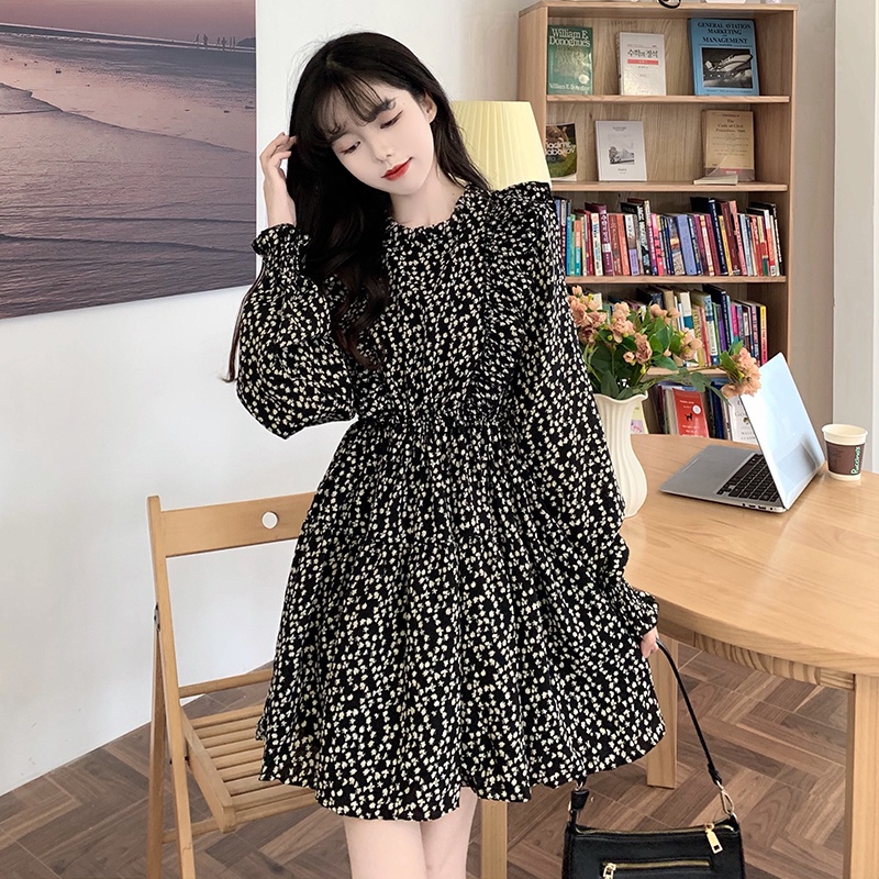 ZHELIHANGFEI Đầm hoa Pháp cổ điển tay áo cạp cao gợi cảm váy đa năng