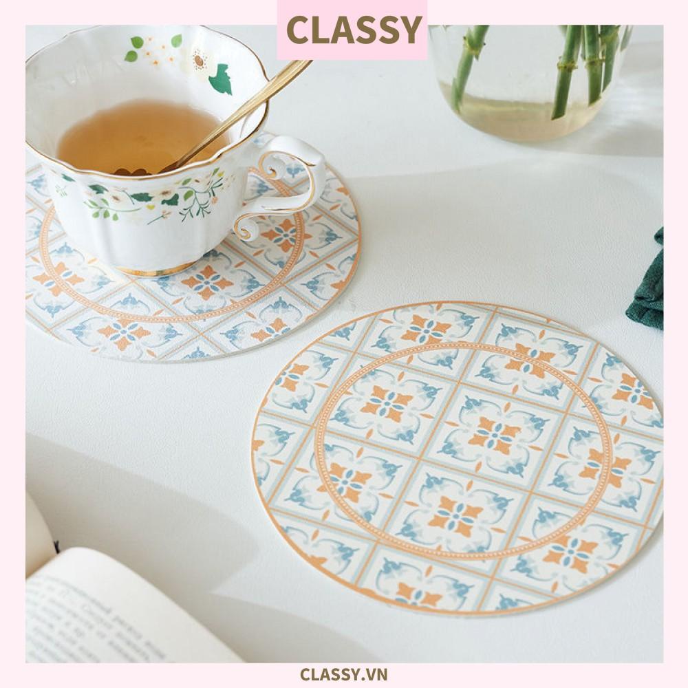 Miếng lót đế ly Classy, lót đế cốc bằng da thấm hút tốt, nhiều họa tiết PK1512