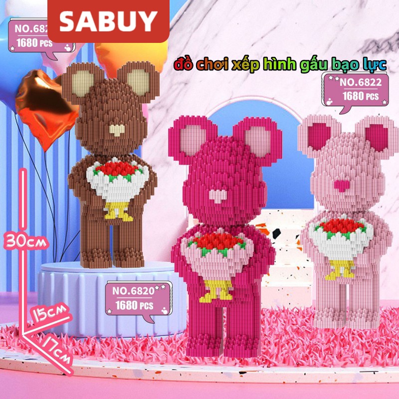 Bộ Đồ Chơi Lắp Ráp Lego Hình Gấu Ôm Hoa Bằng ABS Gồm 24 Mảnh Dành Cho Trẻ Em