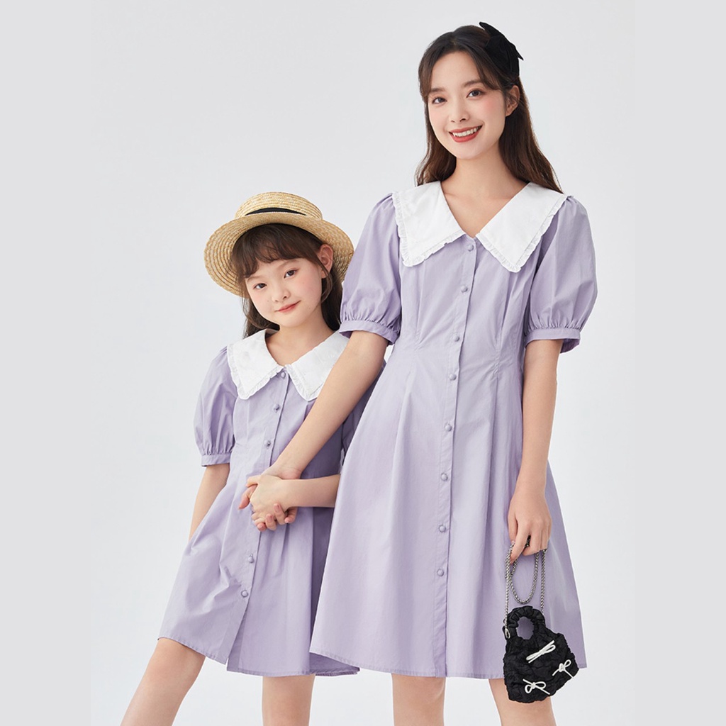 Váy bé gái lớn tím dài tay cao cấp Size đại đầm trẻ em 5, 6, 7, 8, 10,11,12 tuổi - Váy mẹ con