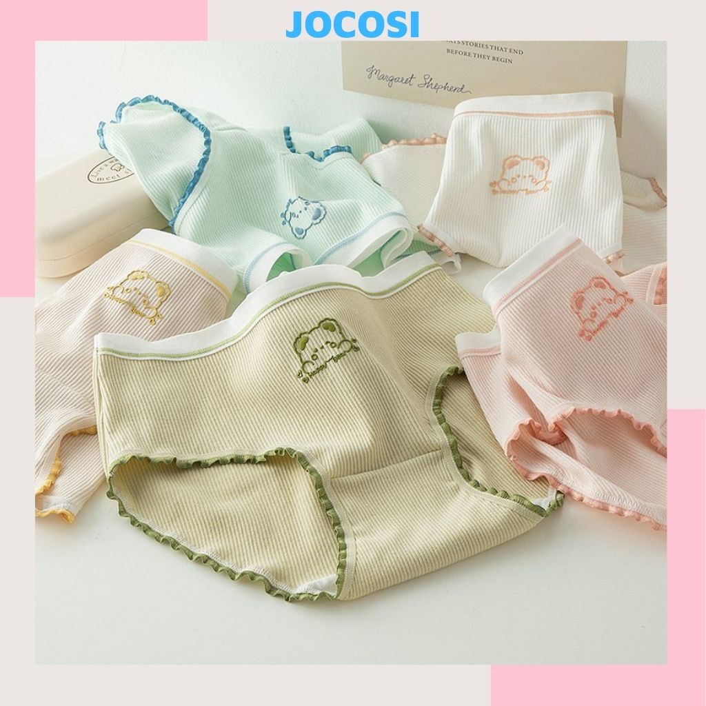 Quần lót nữ cotton gân tăm cao cấp kháng khuẩn khử mùi, Quần chíp nữ họa tiết gấu baby dễ thương và cute JOCOSI L144