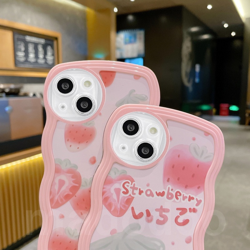 Casing Samsung Galaxy A54 A34 A24 A14 A04 A12 A73 A53 A52 A52S A33 A32 A23 A72 A22 A13 4G 5G A03S A02S A11 A02 A03 A51 A50 A50S A30S A20 A30 A20S A10S A21S M12 M22 M32 M11 M02 Cute Pink Strawberry Waves Edge Airbag Anti-fall Soft Phone Case BW 25