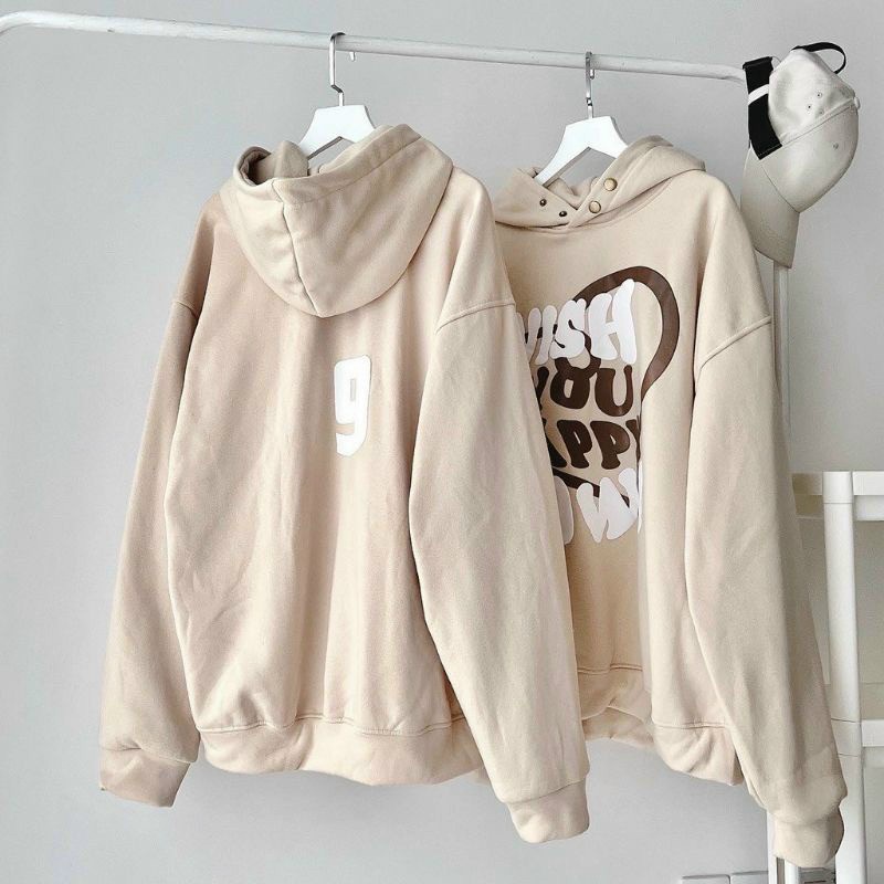 (Siêu sale tTháng 12) Aó hoodie nam nữ tay phồng,áo nỉ from rộng in chữ nổi nón 2 lớp nút bấm cổ,thời trang thu đông