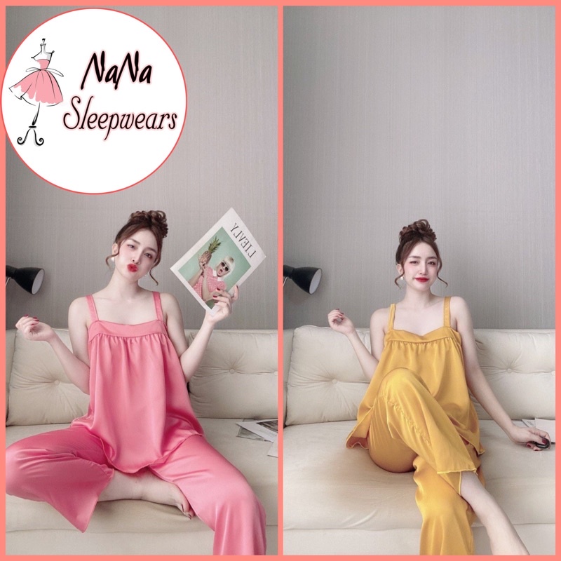 👉🍒Đồ ngủ 2 dây👉Siêu Hot👉👉Sét đồ ngủ 2 dây bảng to quần dài lụa satin cao cấp treesize 58kg