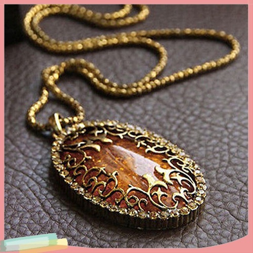 Vòng cổ hợp kim trang trí mặt hình giọt nước đính đá hổ phách thời trang cho nữ
