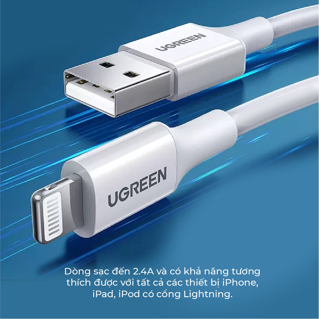 Cáp sạc Lightning MFI UGREEN US155 cho iPhone / iPad / iPod dòng 2.4A dài 1m 2m