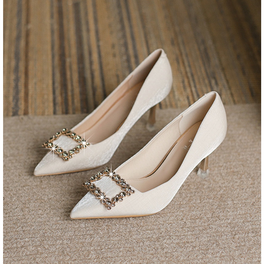 Giày Nữ Cao Cấp , Giày Cao Gót Nữ Mũi Nhọn, Đế Nhọn Cao 7P, Lụa Bọc Satin Cao Cấp, Kiểu Dáng Trẻ trung, Thoải mái-DA706