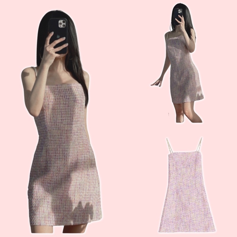 sẵn Đầm hai dây hè Cầu vồng chất dày đẹp chuẩn hình Váy dạ tweed 2 dây đầm dạ sang trọng ulzzang Váy body siêu xinh