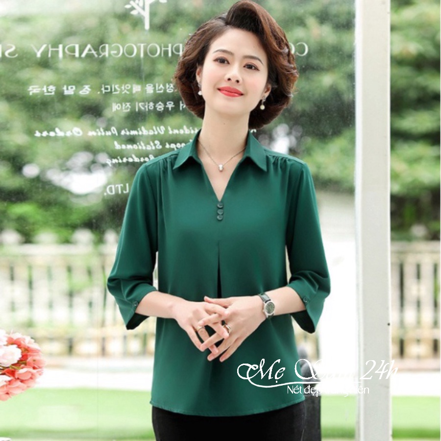 Áo sơ mi nữ trung niên tặng mẹ form rộng bigsize chất liệu lụa cao cấp mềm nhẹ mát Mẹ Sam 24h SMH.59
