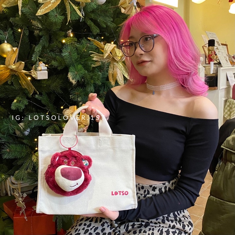 Túi tote quai dài,  in chữ Lotso có kèm túi nhỏ hình gấu Dâu Losto, xinh xắn đáng yêu