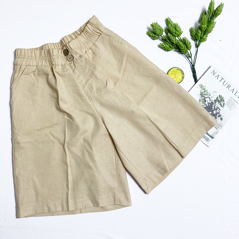 Quần đùi vải linen size 45kg-55kg, quần lỡ ống rộng lưng thun cho nữ - QU67