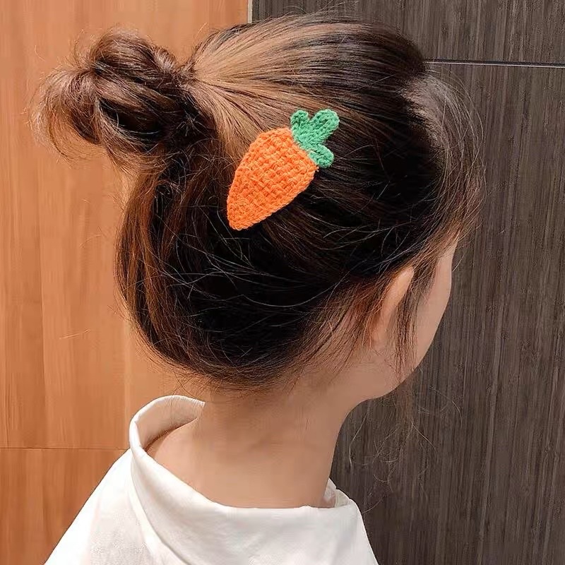 Kẹp tóc trái cây móc len dễ thương dưa hấu, dâu tây, bơ, chanh, cà rốt
