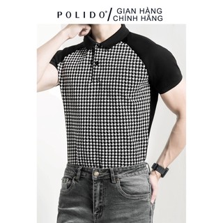 Áo polo họa tiết houndstooth polido chất liệu cotton co giãn 4 chiều kiểu dáng simfit phong cách hiện đại tinh tế