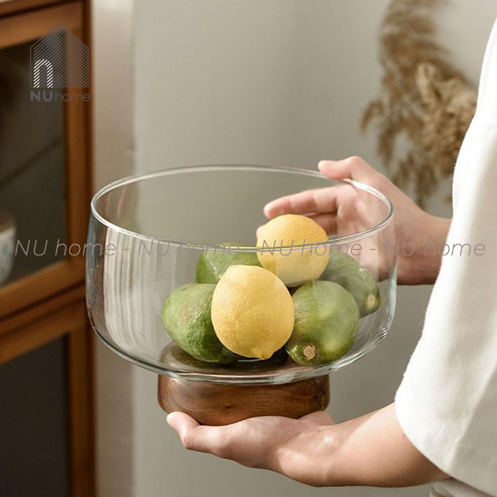 nuhome.vn | Khay đựng trái cây - Furu, khay chất liệu thủy tinh cao cấp với đế bằng gỗ tự nhiên