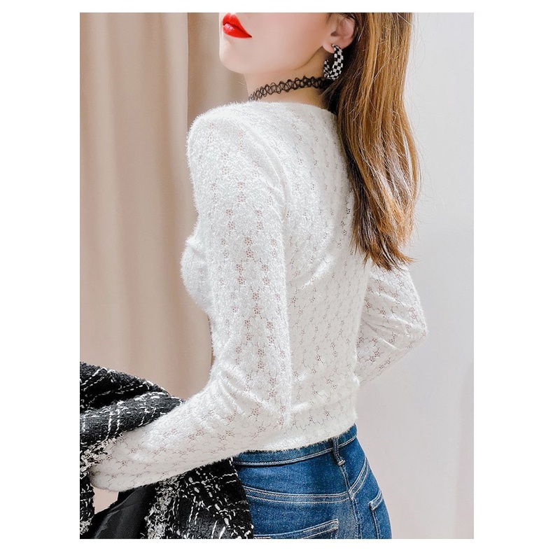 Áo Ren Trắng Tay Dài Cổ Chữ v Phong Cách Mới