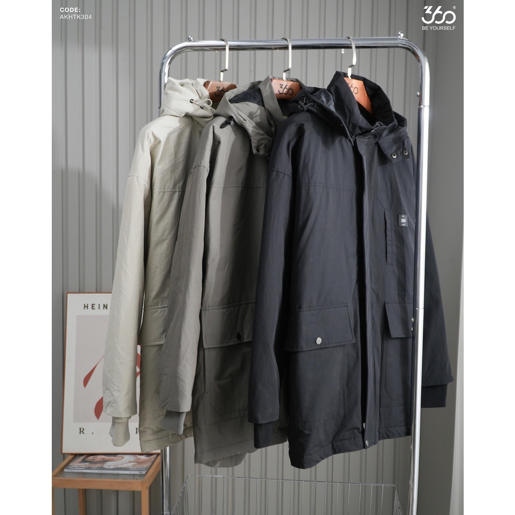 Áo khoác parka nam trần bông thương hiệu 360 Boutique có mũ có túi dày dặn - AKHTK304