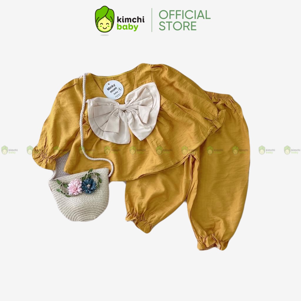 Đồ Bộ Thô Đũi Bé Gái Hoạ Tiết Nơ Ngực Bánh Bèo, Bộ Quần Áo Cho Bé Mặc Đi Chơi CKTD09