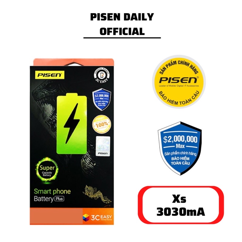 Pin Pisen Patech Siêu Cao Xs (3030mA) Bảo Hành Toàn Quốc