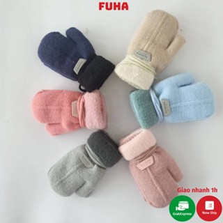 Găng tay cho bé, bao tay len mùa đông bé 1-8 tuổi có dây đeo cổ sành điệu