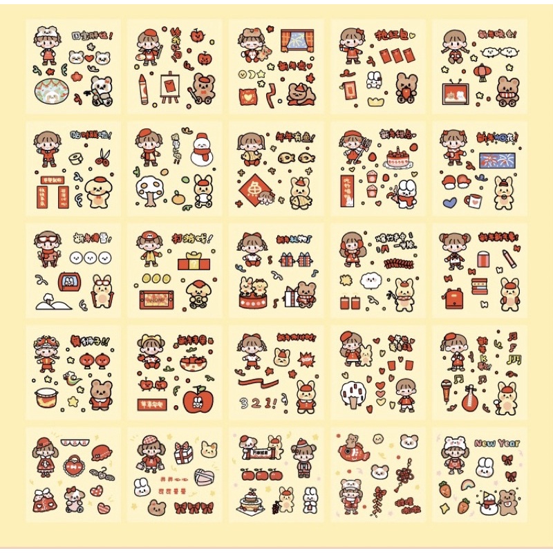 Sticker cute/Set 10 tấm hình dán dễ thương Happy New Year Tết 2023 trang trí sổ planner bullet journal Tẻn Tẻn