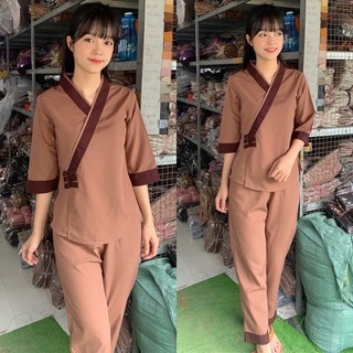 ĐỒ LAM ĐI CHÙA 3 Nút kate phối viền vải kate mềm dành cho nữ