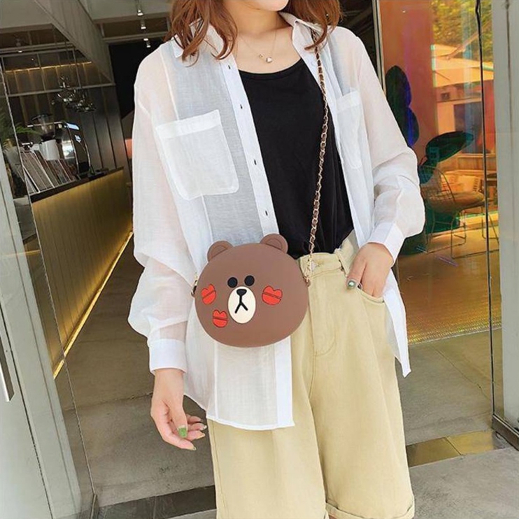 Doledo Túi Đeo Vai Đựng Điện Thoại / Tiền Xu Bằng Silicon Cỡ Lớn Hình Gấu Nâu Hoạt Hình Dễ Thương Cho Bé