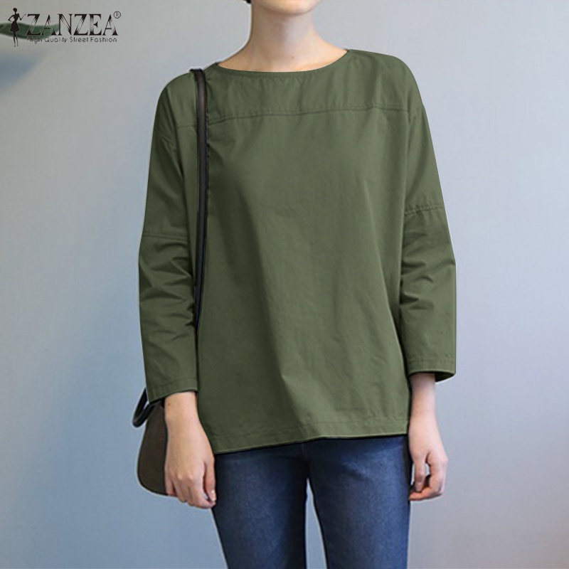 ZANZEA Áo Sơ Mi Tay Lỡ 3 / 4 Cổ Tròn Phong Cách Hàn Quốc Dành Cho Nữ