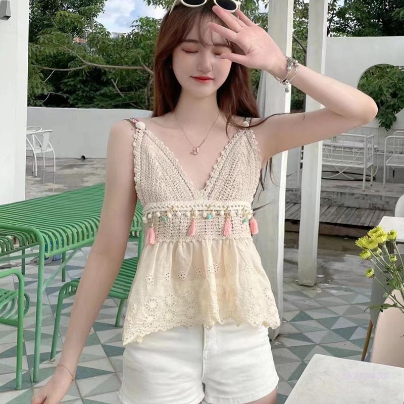 Áo Peplum Hai Dây Cổ Chữ V Thêu Họa Tiết Phong Cách Boho Dành Cho Nữ