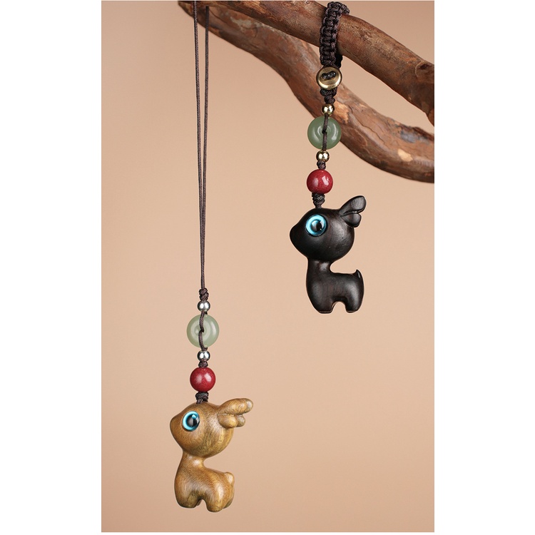 Móc khóa/ Dây treo điện thoại hươu thiên lộc làm từ gỗ đàn hương - Mang lại may mắn tài vận