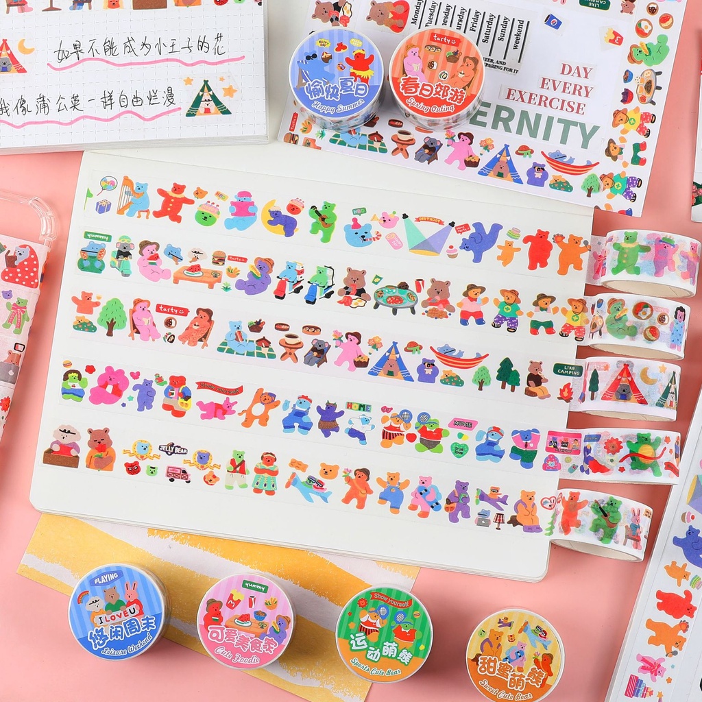 Băng Keo Dán Trang Trí Nhật Ký Hình Gấu Hoạt Hình Dễ Thương DIY