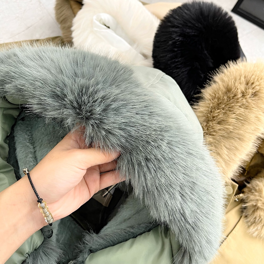 Áo khoác Parka Kaki nữ  801 trần lông siêu ấm đại hàn lót lông lông mũ tháo rời tiện lợi thiết ngắn Eva Lover