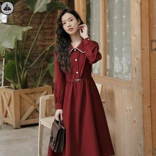 🎀đầm babydoll váy mùa đông đầm tiểu thư Đầm Midi Tay Dài Ôm Eo Phong Cách Hepburn Thời Trang Thu Đông Kiểu Pháp Mới 2021