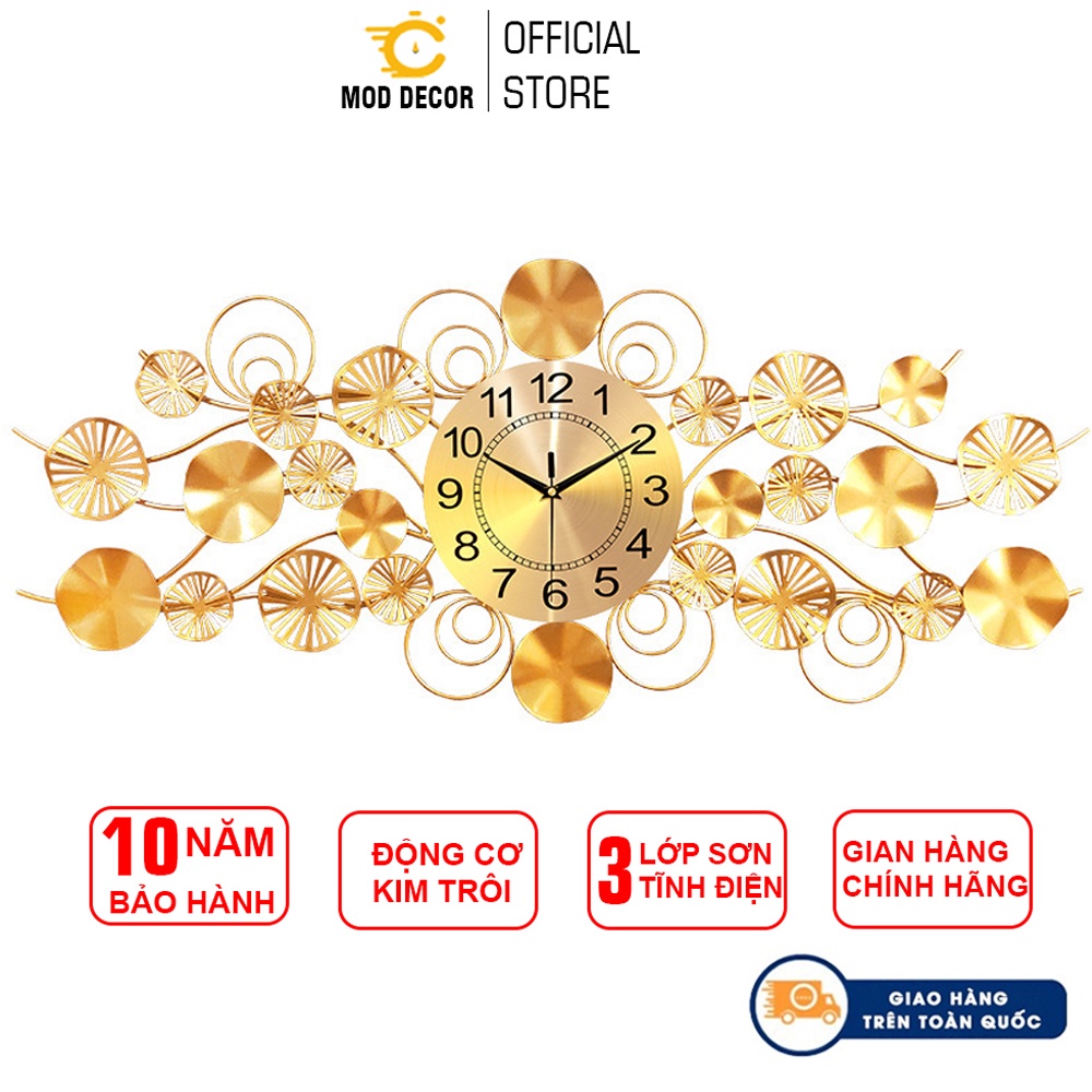 Đồng hồ treo tường trang trí hoa lá sen vàng 1017 MOD Decor, Lianzhang JJT