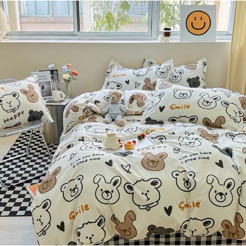bộ chăn ga 5 món poly cotton dhn decor chó trắng
