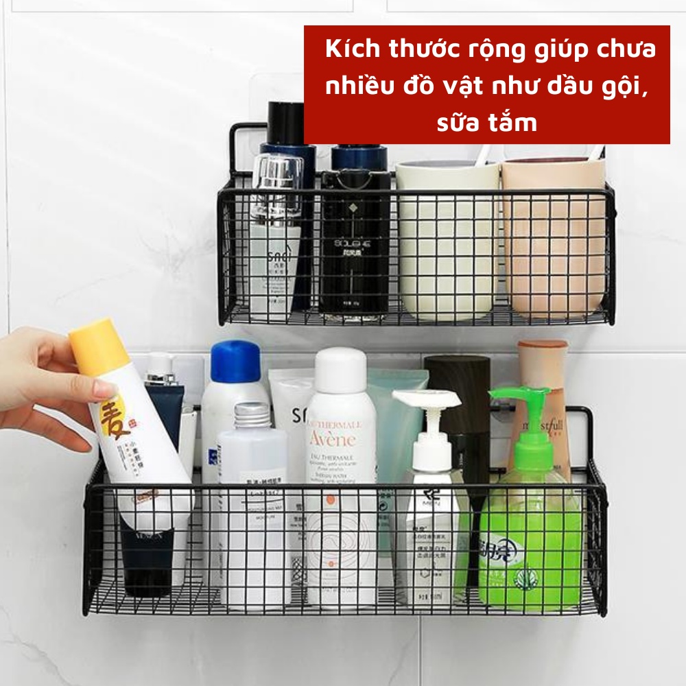 Kệ sắt dán tường siêu chắc chắn giá đựng mỹ phẩm dán tường không khoan đục cao cấp không rỉ