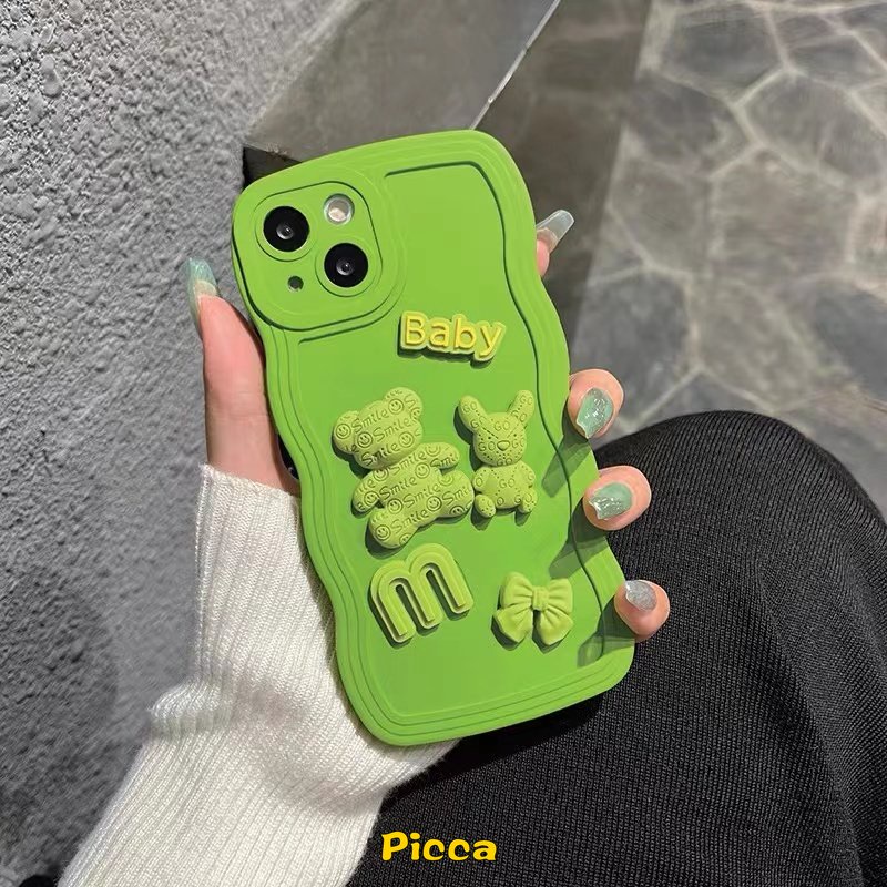 Ốp Điện Thoại Viền Gợn Sóng Hình Gấu 3D Màu Trơn Sang Trọng Cho IPhone 11 12 13 14 Pro MAX 7 8 Plus XR 14 Plus X XS MAX