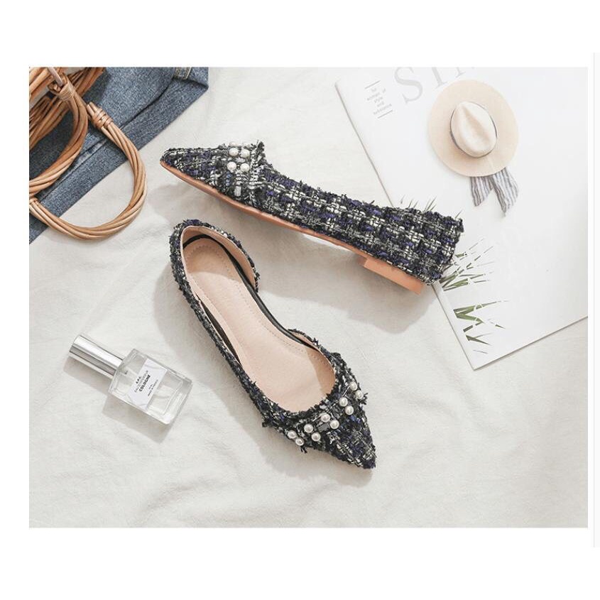 Giày bệt búp bê nữ phối dạ khoét eo xinh xắn da mềm êm chân BB-0191