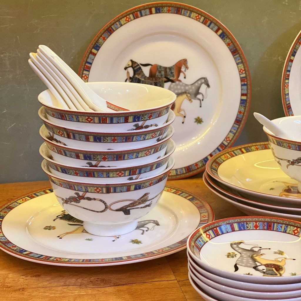 Bộ bát đĩa 28 món kéo quân gốm sứ cao cấp sang trọng nhà Hima