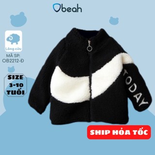 Áo khoác cho bé Obeah chất liệu lông cừu, cổ lọ cao cấp ấm áp, đủ size cho bé trai và gái từ 3 đến 10 tuổin