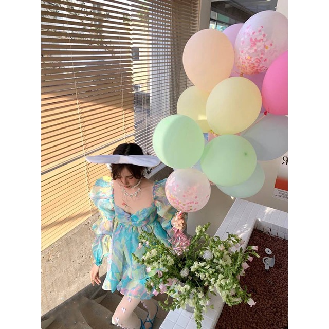 Đầm Tay Phồng Dài Cổ Vuông Phong Cách Pháp Thời Trang Mùa Hè Xinh Xắn Cho Nữ